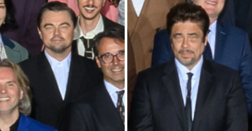 Leonardo DiCaprio and Benicio del Toro in the Oscars class photo