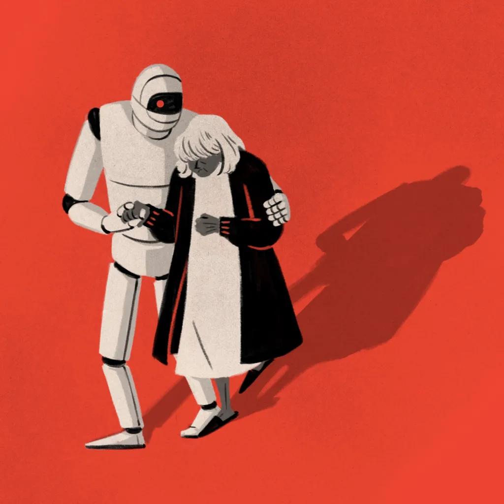 A sketch of a robot with their arm around a person