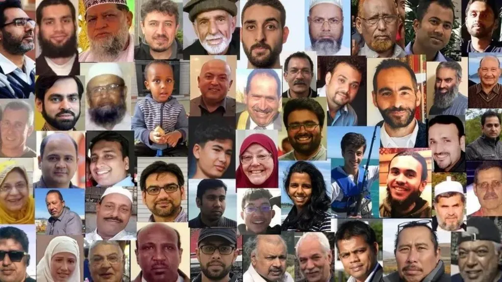The faces of the 51 victims of the Christchurch massacre. Lots of pictures of people - ranging from a young boy to old men, young and old women.