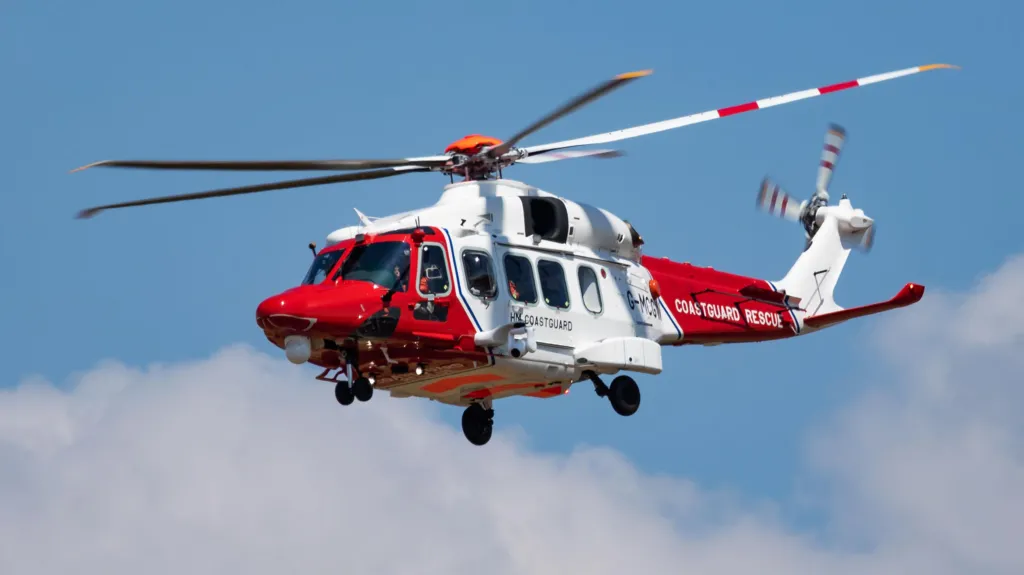 A red and white coastguard helicopter 