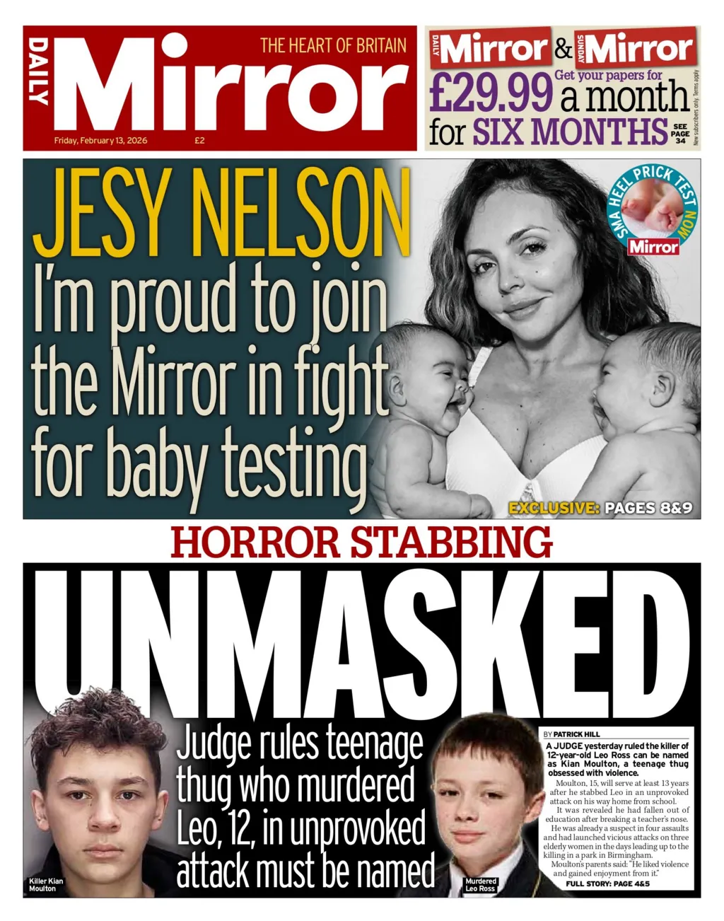 "Unmasked" reads the headline on the front page of the Daily Mirror.