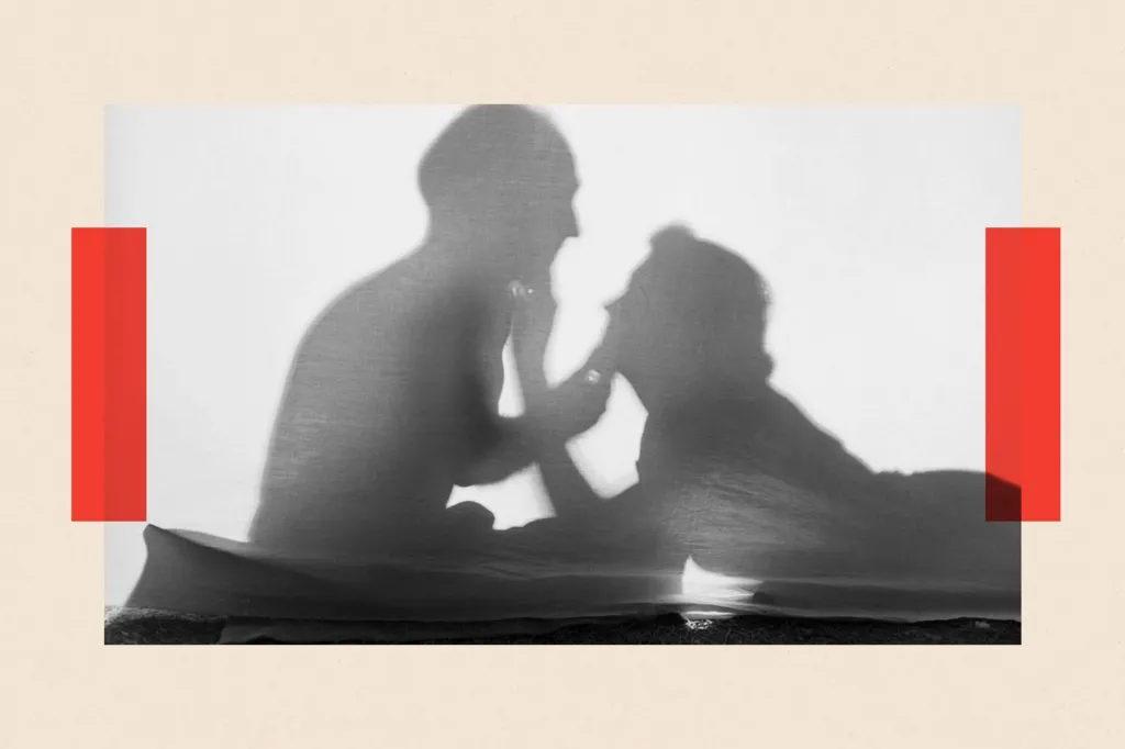A silhouette of a romantic couple