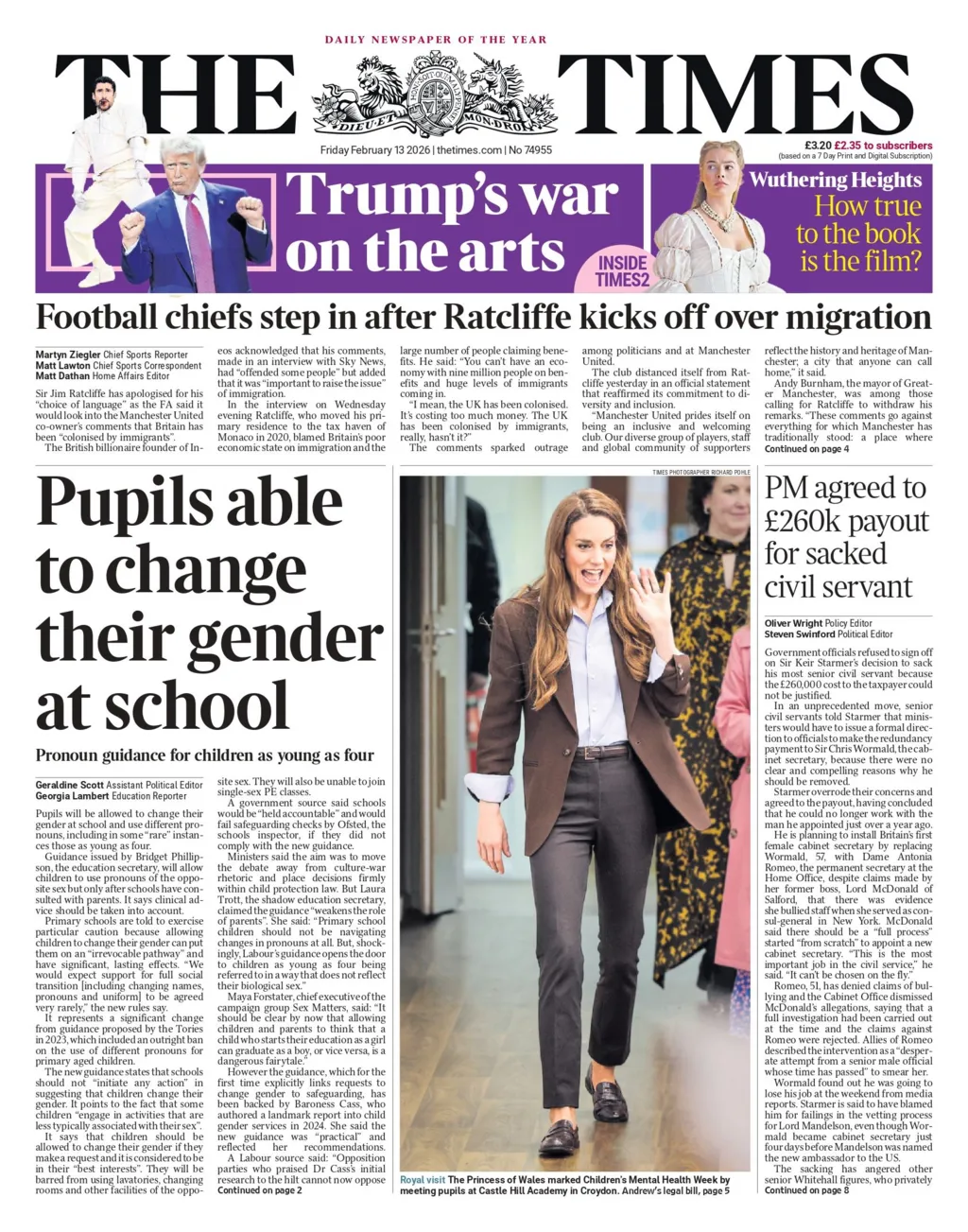 "Pupils able to change their gender at school" reads the headline on the front page of the Times.