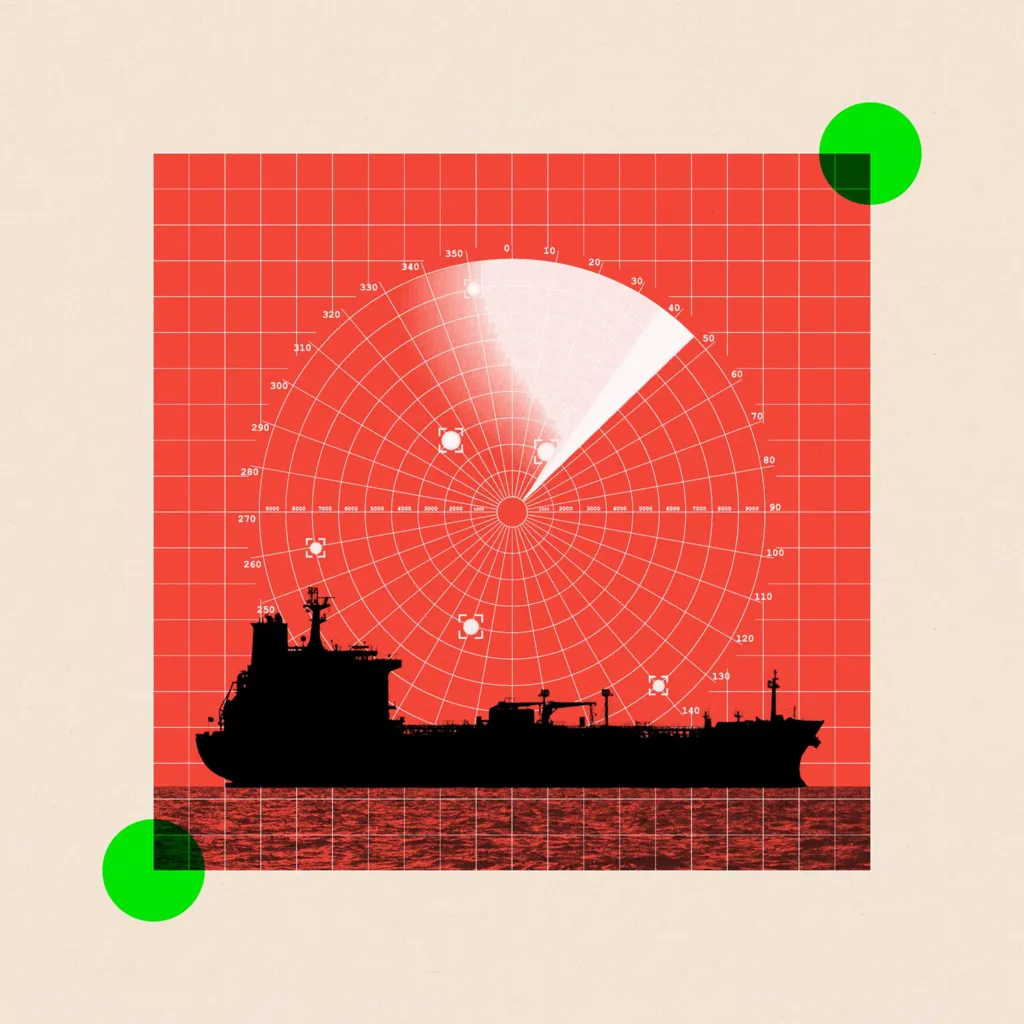 Montage image showing the silhouette of the Panamanian-flagged crude oil tanker Nord Star