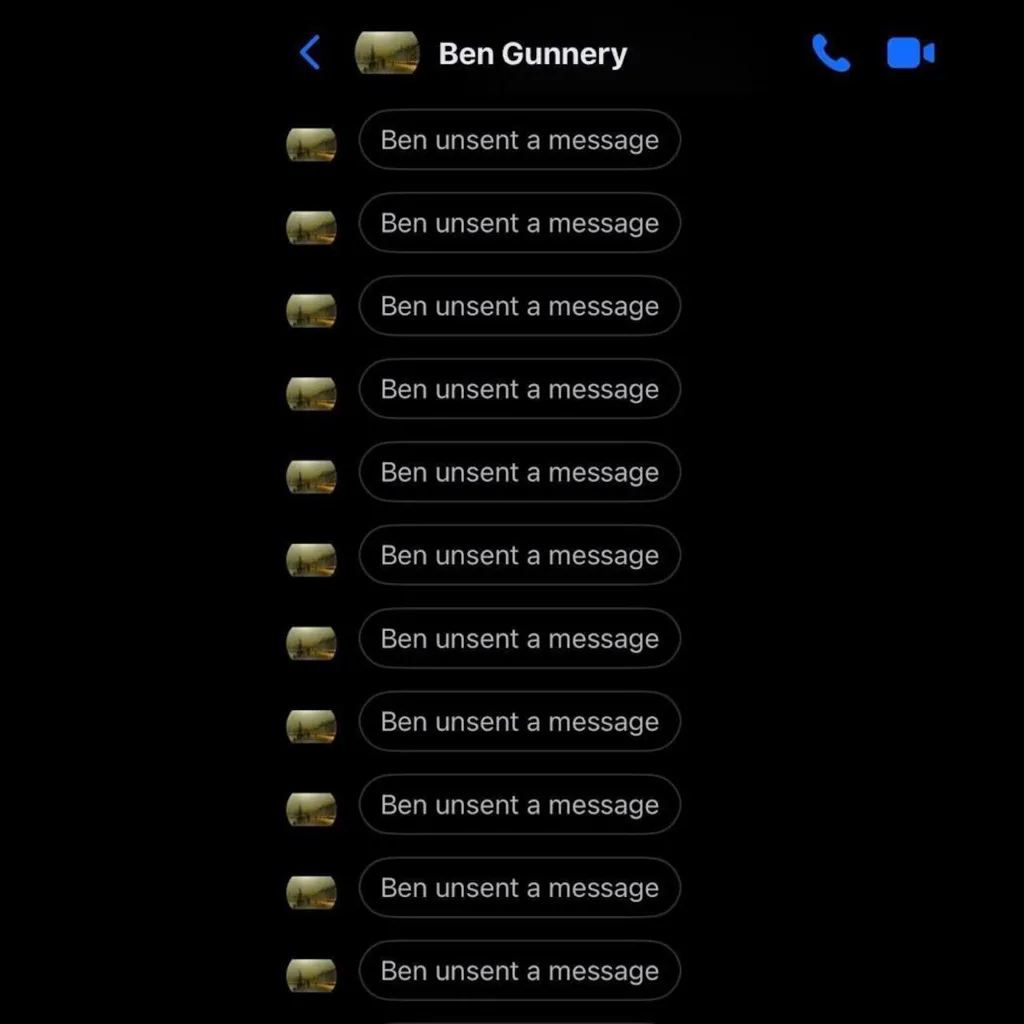 A screenshot of a mobile phone showing 13 messages from Ben Gunnery which he has unsent.