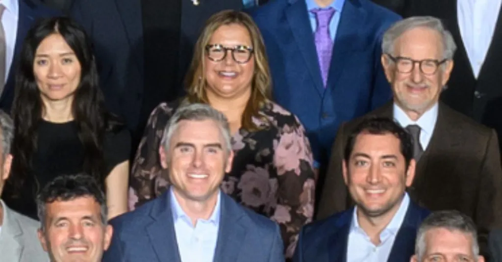 Chloe Zhao and Steven Spielberg in the Oscars class photo