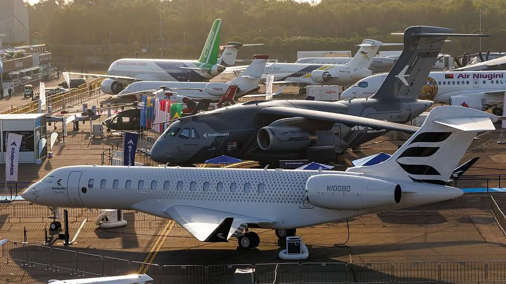 Commercial aircraft on display during the Singapore Airshow in Singapore
