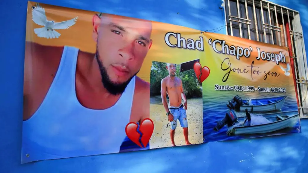 A poster showing Chad Joseph, one of the men believed killed in the US strike