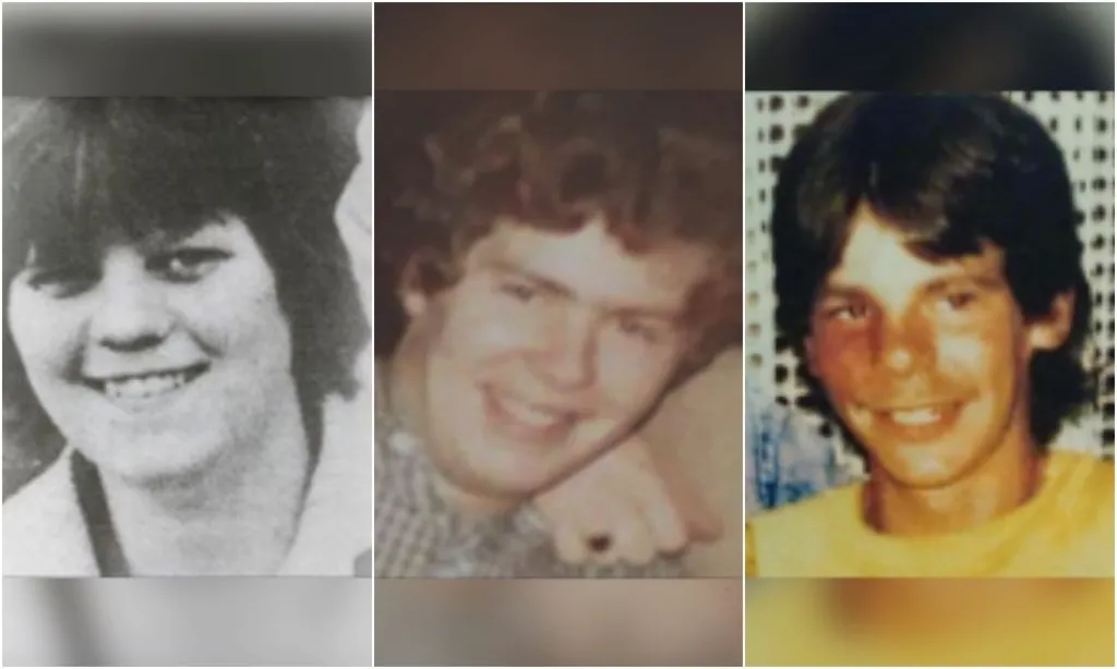A composite image of archive photos of Susan Morgan, Robert Hillick and James Millar.  Susan has short, dark hair with a fringe. Robert has brown curly hair and is wearing a checked shirt.  James has dark brown hair, parted at his fringe and is wearing a bright yellow t-shirt.   All three of them are smiling. 