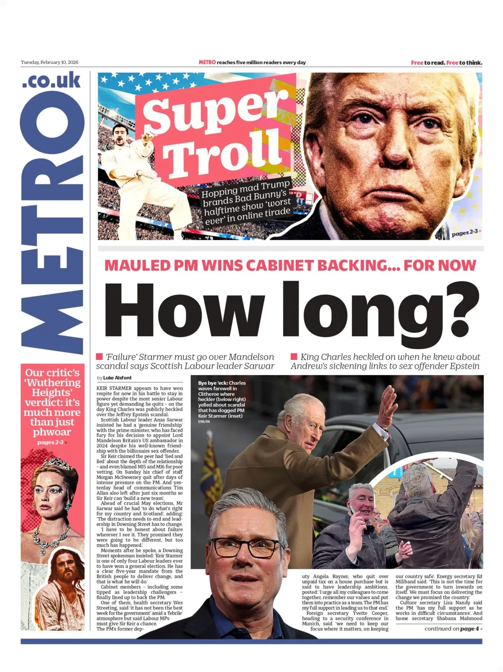 "How long?" reads the headline on the front page of Metro.