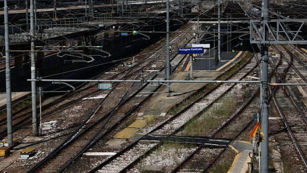 A view of train tracks at Bologna Centrale station