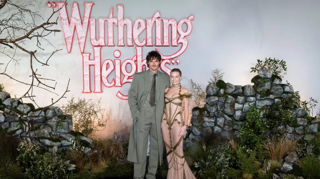 Jacob Elordi and Margot Robbie at the UK premiere of Wuthering Heights, against a backdrop of the Yorkshire Moors