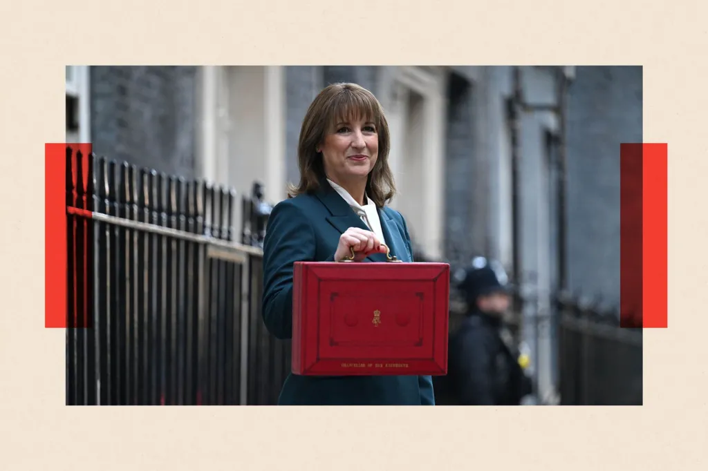 Chancellor of the Exchequer Rachel Reeves holds the red ministerial budget box outside number 11 Downing Street