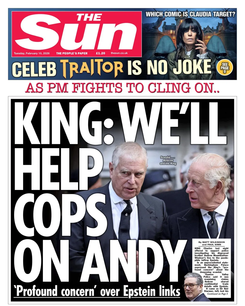 "King: We'll help cops on Andy" reads the headline on the front page of the Sun.