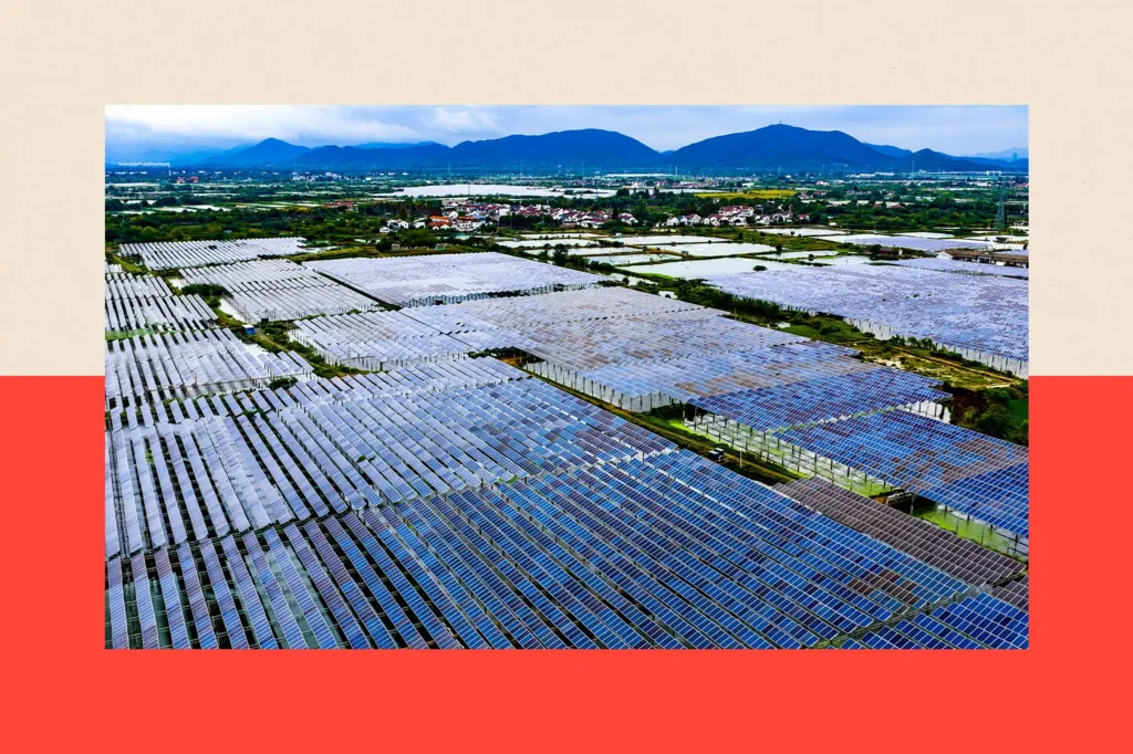 Rows and rows of solar panels n Huzhou City, Zhejiang Province, China