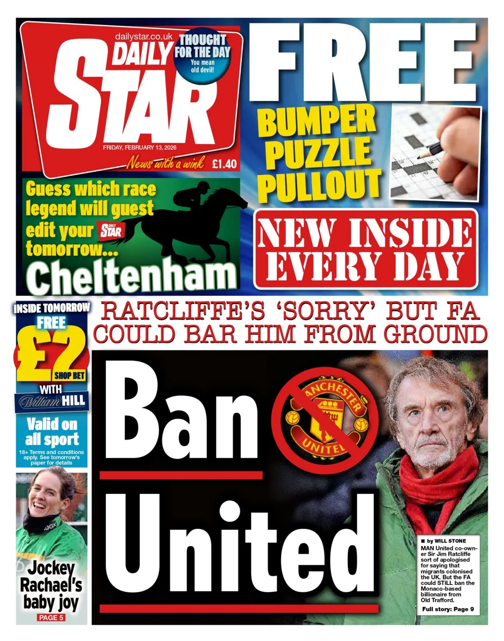 "Ban United" reads the headline on the front page of the Daily Star.
