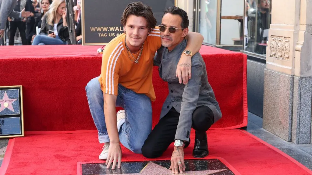 Cruz Beckham and Marc Anthony at the star ceremony where Marc Anthony is honored with a star on the Hollywood Walk of Fame in Los Angeles, California on September 6, 2023