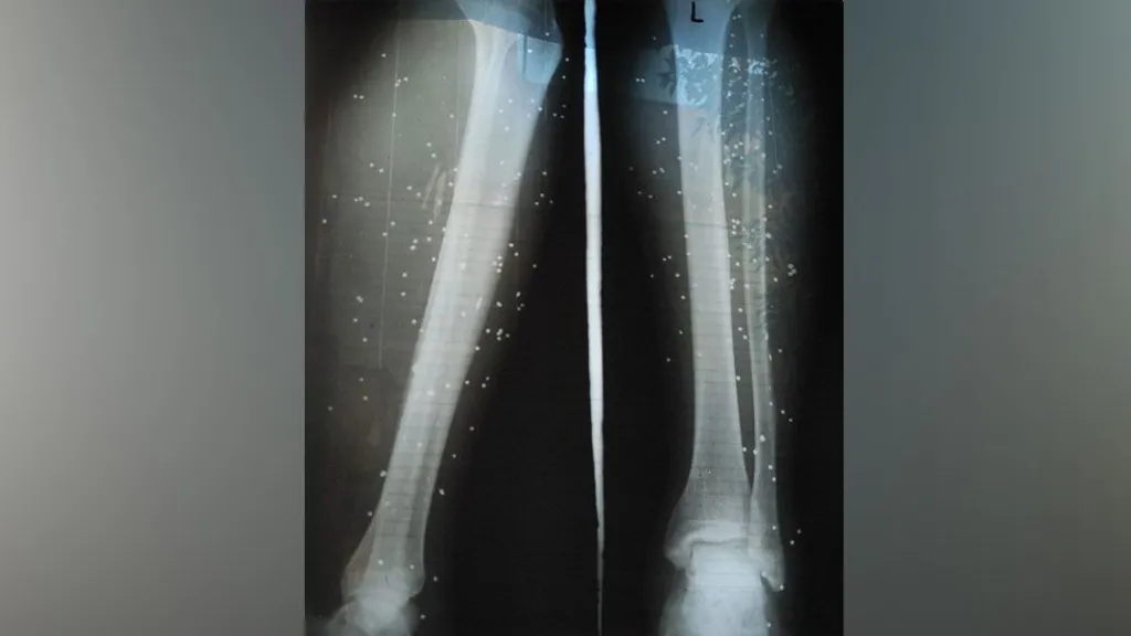 An X-ray showing birdshot in the legs of a wounded protester in Iran