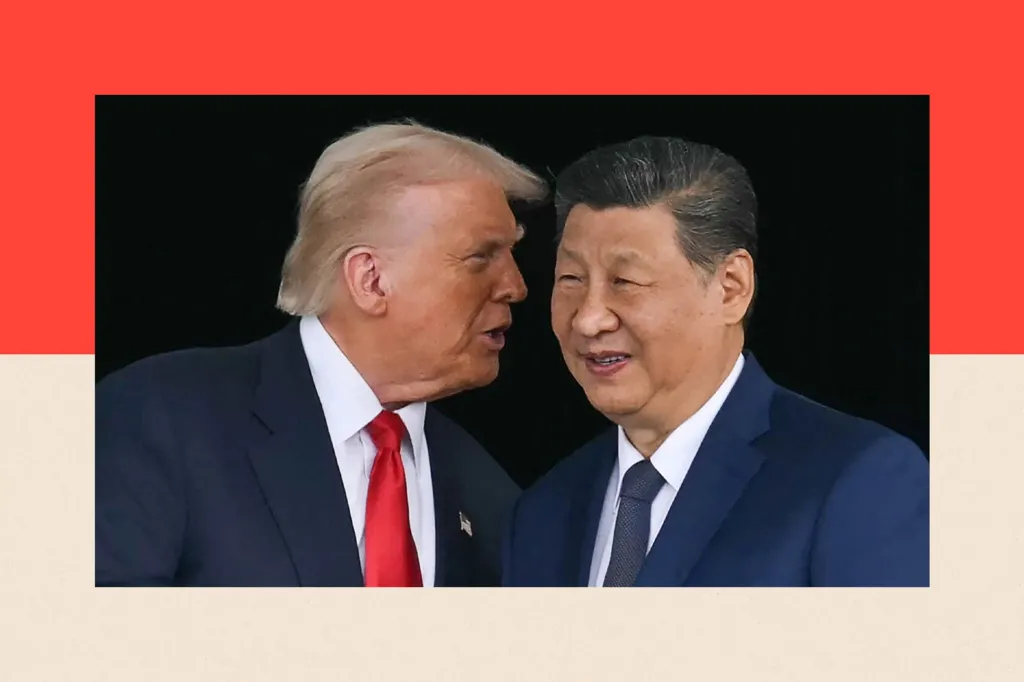 US President Donald Trump (L) talks to China's President Xi Jinping 