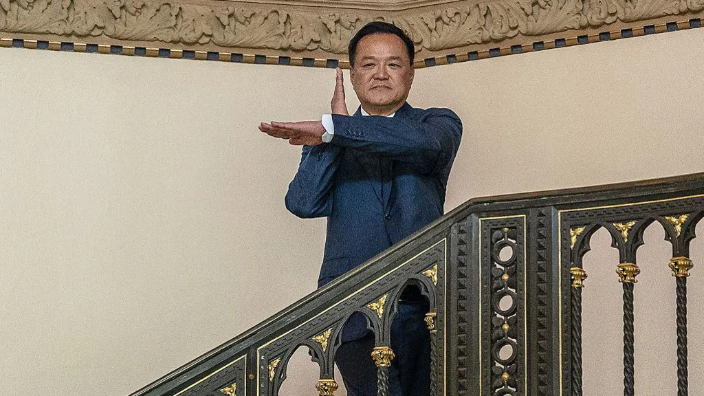 Thai Prime Minister Anutin Charnvirakul poses as he arrives at the Government House in Bangkok on February 9, 2026