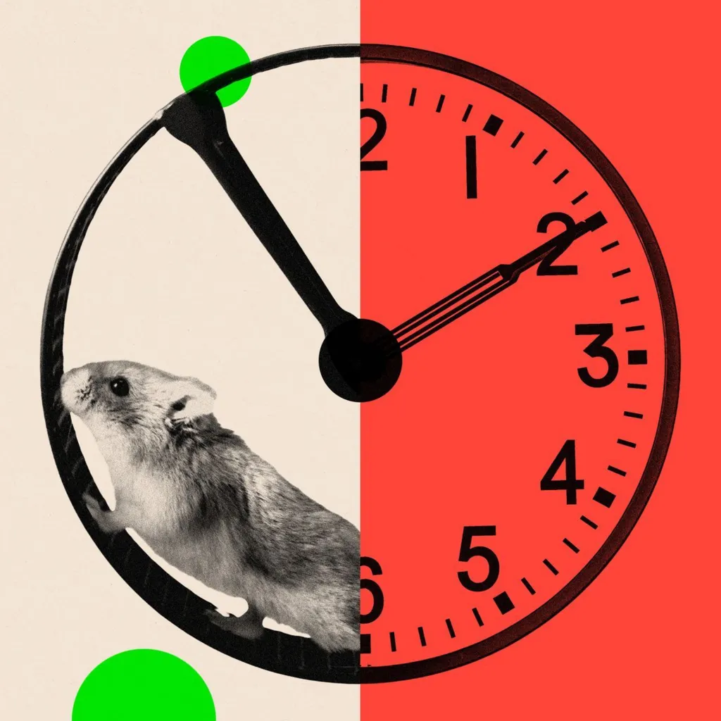 A treated image of a hamster running around a clock