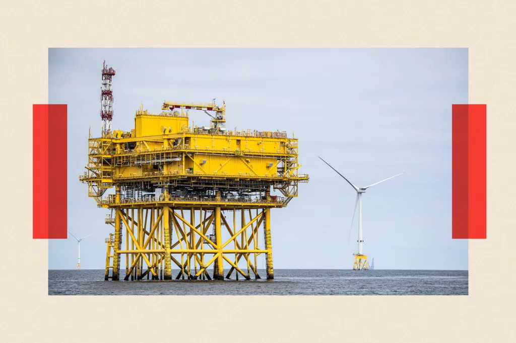 A photograph taken on 8 June 2023 shows a wind turbine at the Seagreen Offshore Wind Farm, under construction around 27km from the coast of Montrose, in the North Sea.