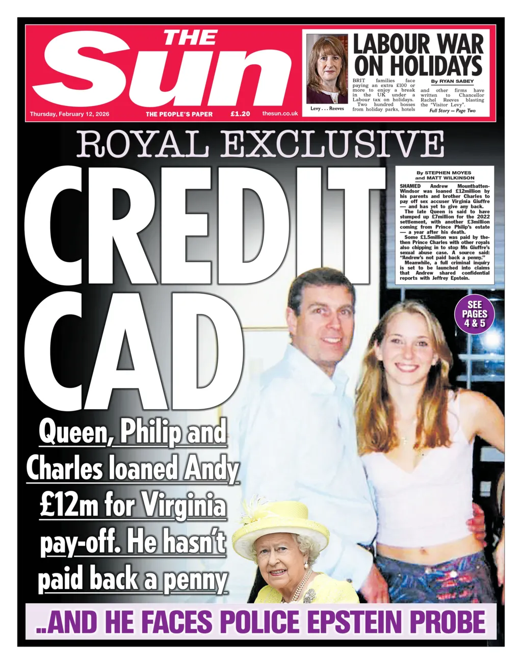 "Credit cad" reads the headline on the front page of the Sun.