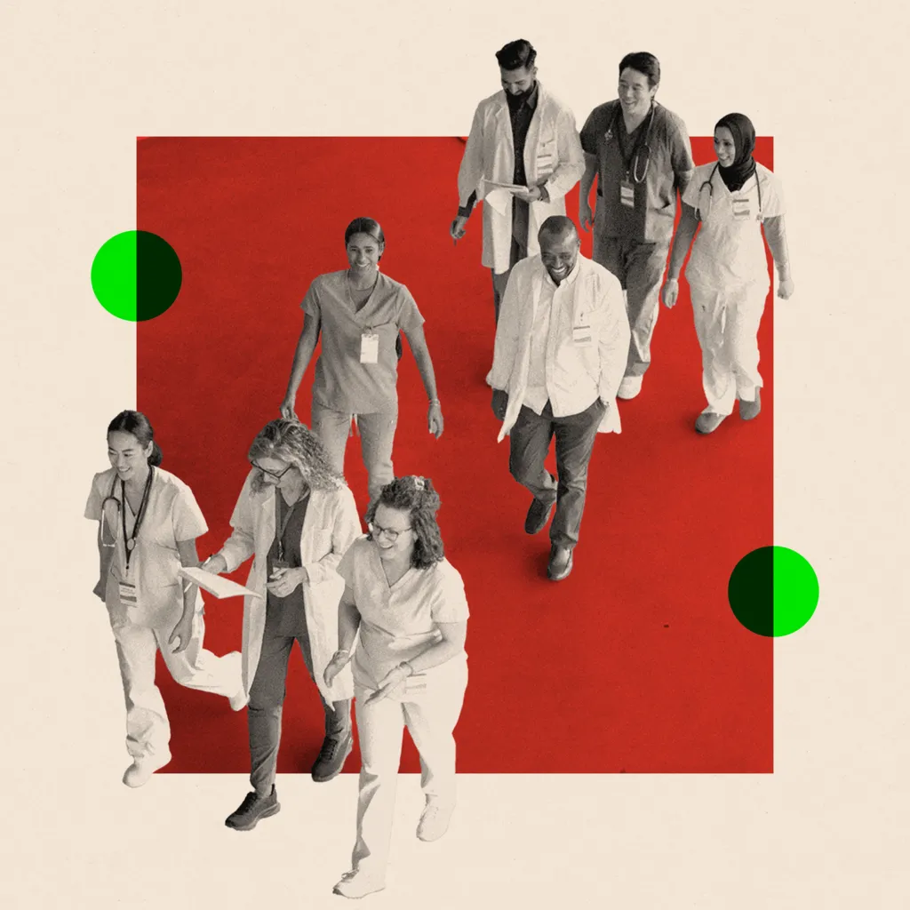 A treated image of a group of hospital staff members