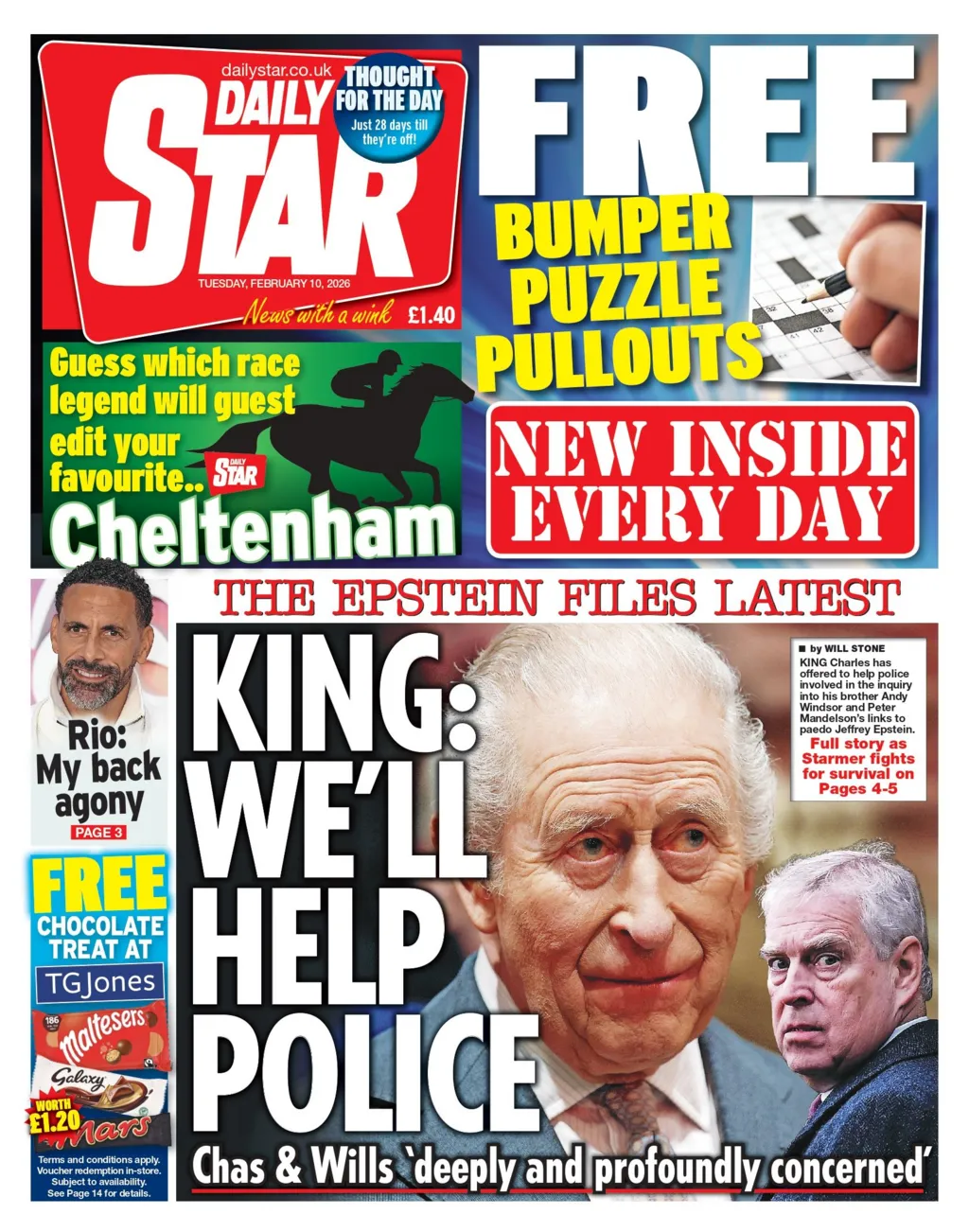 "King: We'll help police" reads the headline on the front page of the Daily Star.